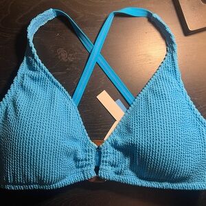 Bleu Rod Beattie Bright Turquoise Crinkle Crossback Bikini Top